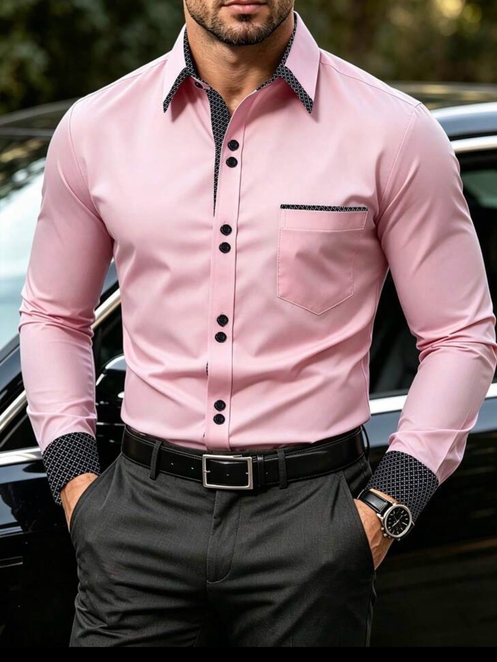 Brand new Men's Pink Dress Shirt with Contrast Trim. Size XL